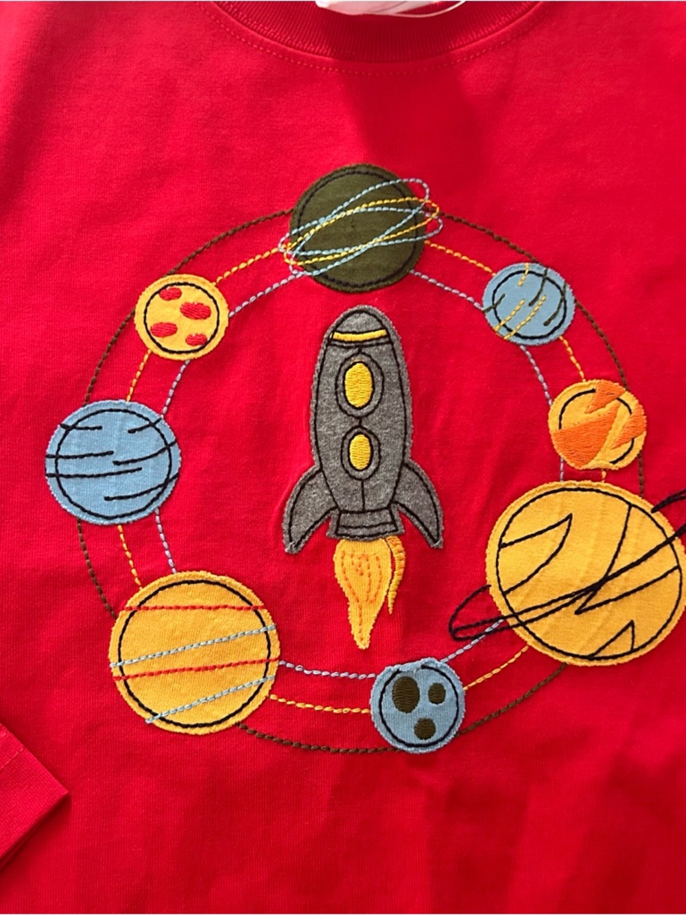 NWT Hanna Andersson Red Long-Sleeve Rocket & Planets Applique Tee Shirt - Picture 2 of 3